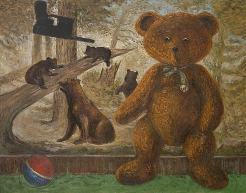 34. Ильгизар Хасанов «Медведи и маузер». 2001. холст, масло. 101×117 см. Эстимейт: 300 000 ₽